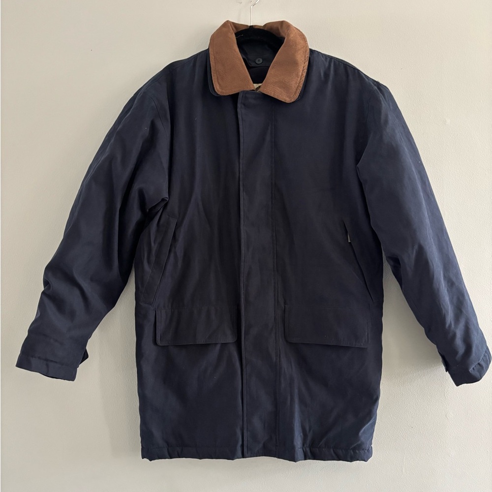 Men's Dark Navy Vintage Brown Corduroy Collar Chore Jacket Sz. Small Outdoor